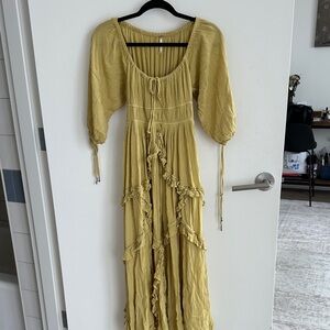 Free People Mustard Maxi Dress with Ruffle Details